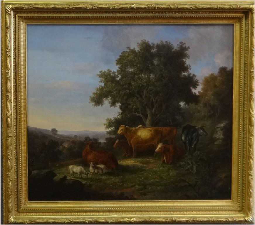 O/C "SHEEP & CATTLE " SGND J.W.A. SCOTT: (JOHN WHITE ALLEN SCOTT) 1815 - 1907 BOSTON CANVAS 31" X 36"