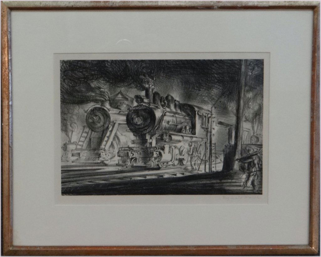 LITHOGRAPH SGND REGINALD MARSH "SWITCH ENGINES: ERIE YARDS, 1948 EDITION 253 (CLEVELAND PRINT CLUB) 9" X 13 1/2"