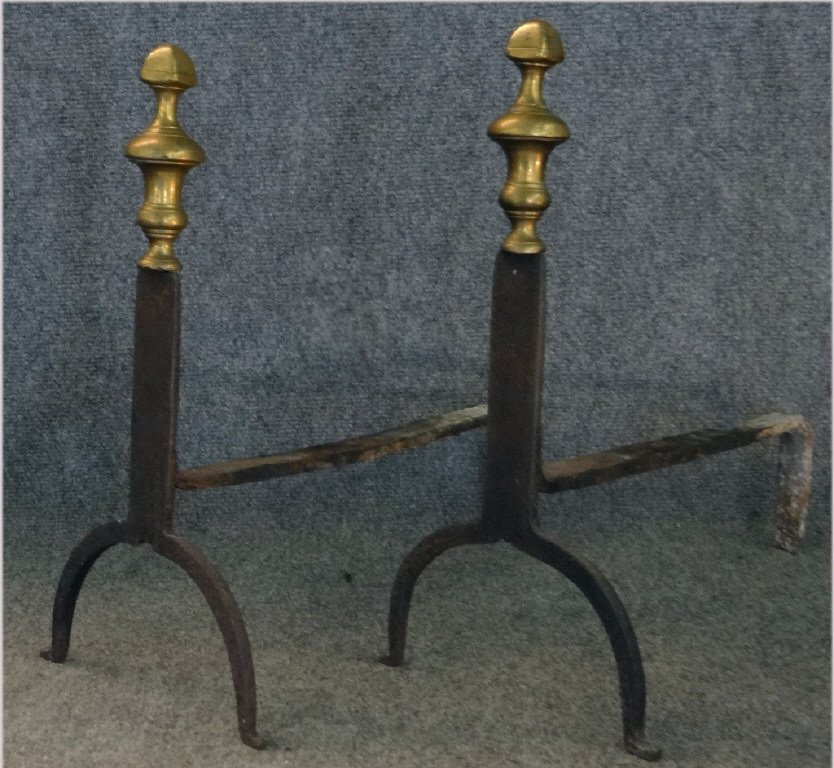 PR OF 18THC. KNIFE BLADE ANDIRONS: PR OF 18THC. KNIFE BLADE ANDIRONS