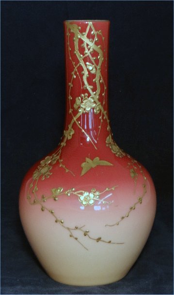 PEACH BLOW VASE PROB THOMAS WEBB: DECORATED BY GEORGE BALTHUS 9" TALL