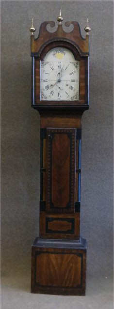 RILEY WHITING ,WINCHESTER,CT TALL CASE CLOCK: IN ORIG. PAINT DECORATED CASE, 86 1/2" TALL (HR PORTER, DEC. 1850 PENCIL INSCRIPTION)