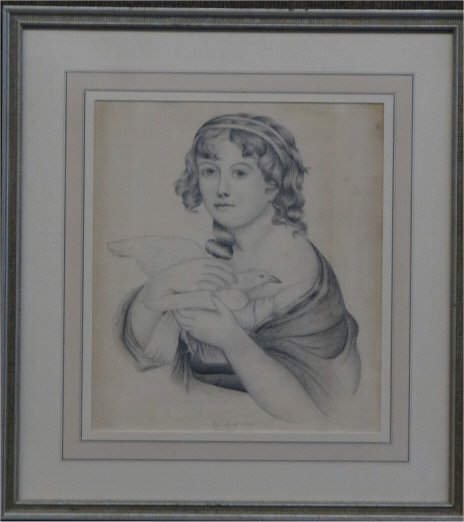 GRAPHITE ON PAPER "MY BIRD" UNSGND 19THC. AMER.: POSSIBLY THOMAS SULLY (12" X 10 1/2" SIGHT SIZE)