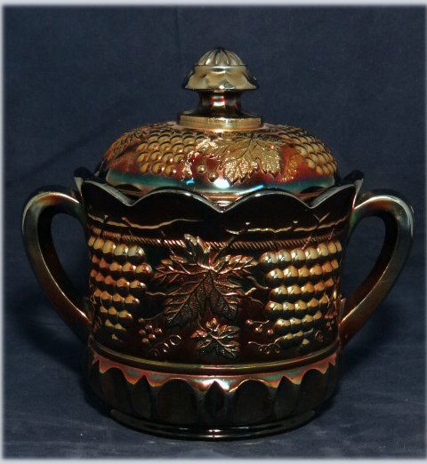 SGND NORTHWOOD CARNIVAL BISCUIT JAR: W/ GRAPES & GRAPE VINES