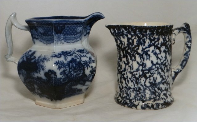 FLOW BLUE & SPONGEWARE PITCHERS: FLOW BLUE & SPONGEWARE PITCHERS