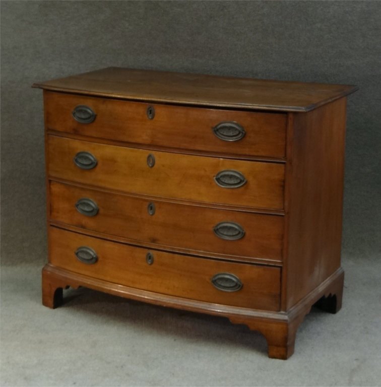 18THC. 4 DR. NEW ENGLAND CHERRY BOWFRONT CHEST (1 of 7)