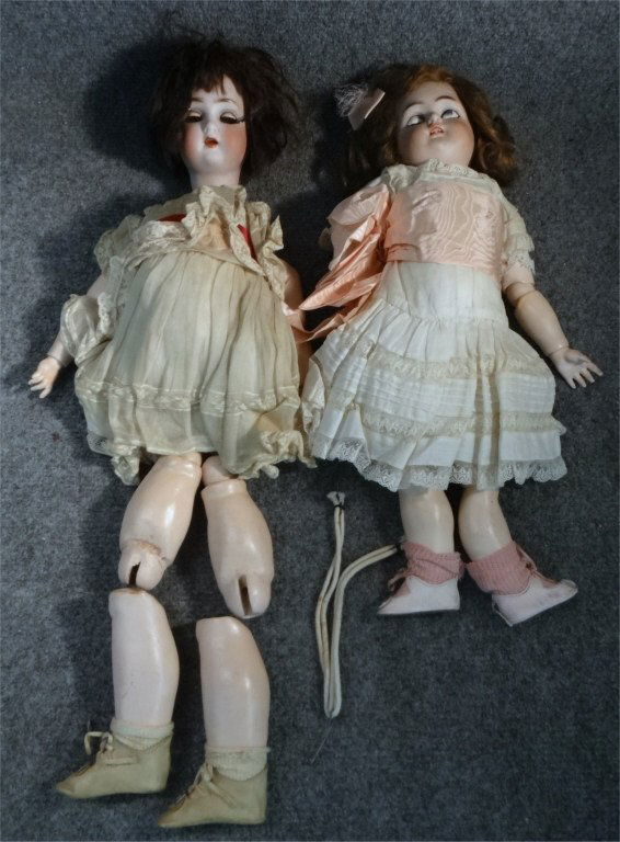 2 BISQUE HEAD DOLLS: 1 FLIRTY EYE K*R 17" TALL & 1 (1 of 4)