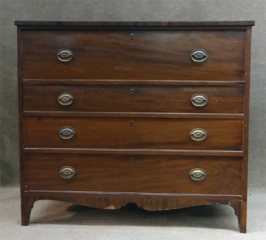 4 DRAWER HEPPLEWHITE BONNET CHEST: 45" WIDE X 21" DEEP X 41 1/2" TALL