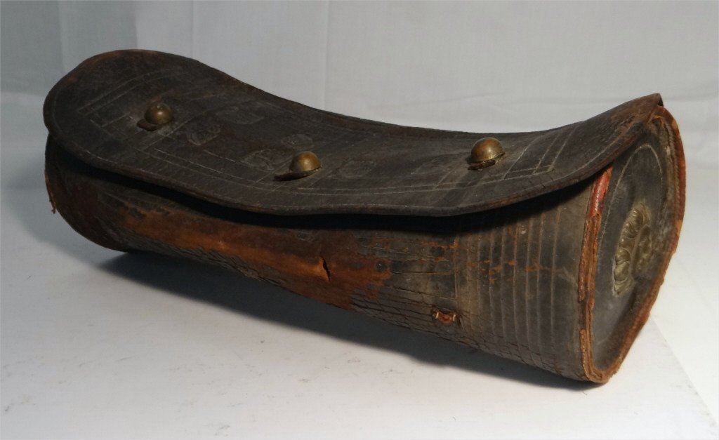 EARLY 19THC LEATHER COURIER CASE W/ BRASS (1 of 5)