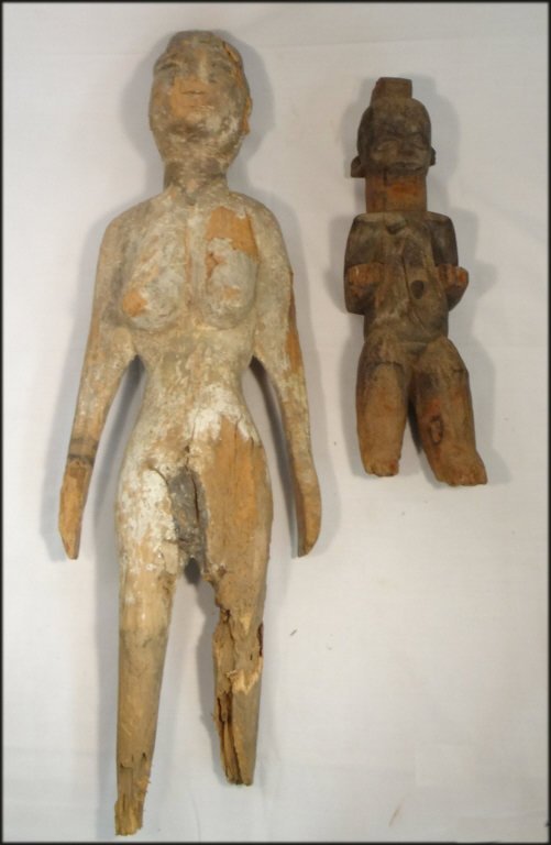 2 CARVED WOODEN AFRICAN FUNERARY FIGURES (1 of 9)
