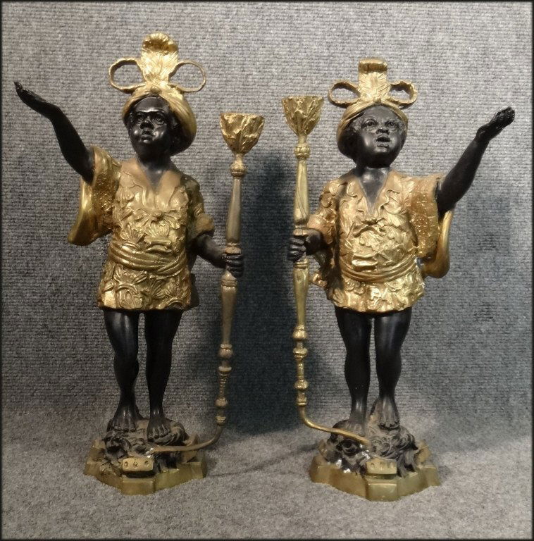 PR OF 15"  BRONZE FIGURAL BLACKAMOOR CANDLESTICKS (1 of 7)