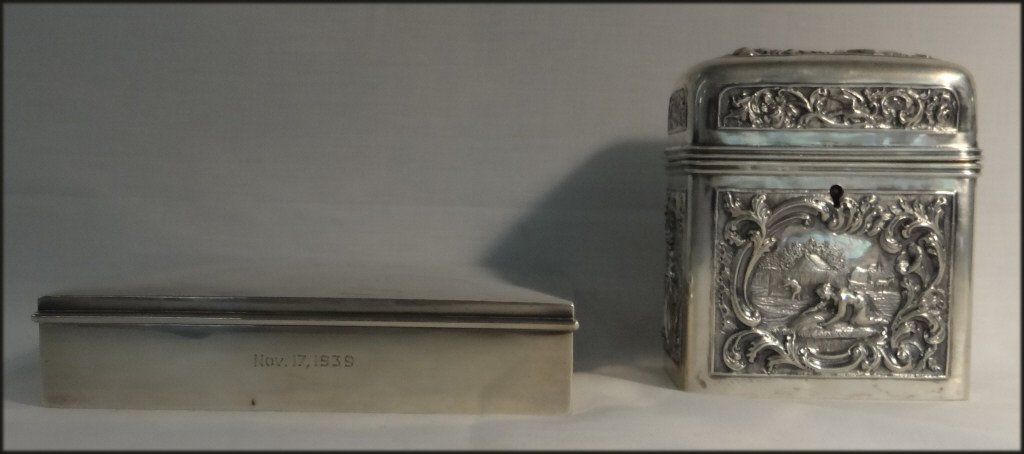 STERLING SILVER BOX & .800 FINE TEA CADDY (1 of 8)