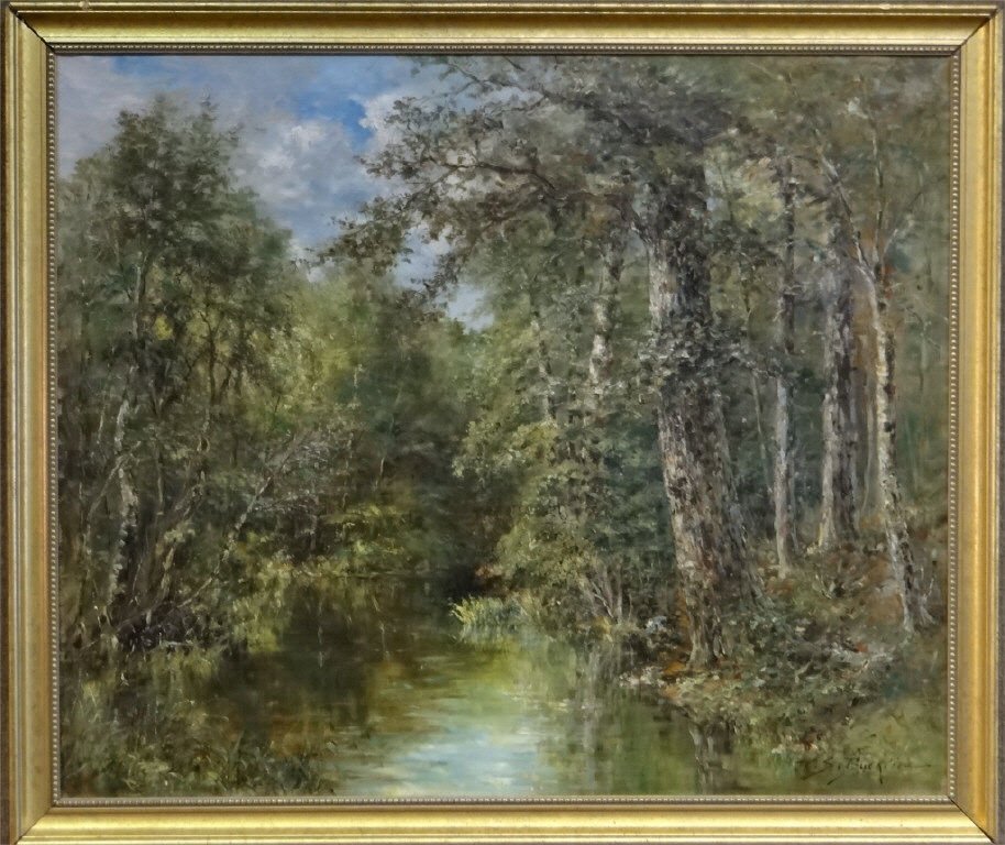 O/C "LEAFY GLADE" SGND W.S. BUCKLIN: O/C "LEAFY GLADE" SGND W.S. BUCKLIN (WILLIAM SAVERY BUCKLIN, 1851 - 1928) 30 1/4" X 36"