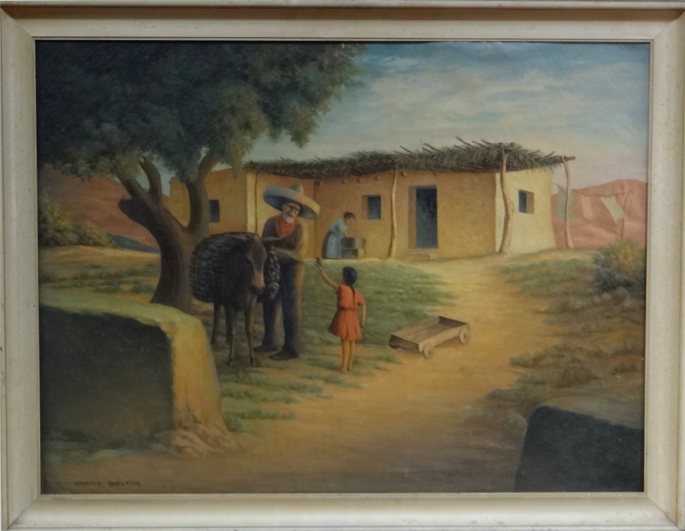 O/C "SOUTHWEST LANDSCAPE W/ FIGURES" SIGNED: O/C "SOUTHWEST LANDSCAPE W/ FIGURES" SIGNED HARRIS SHELTON (30" X 40")