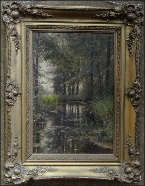 O/BD IMPRESSIONIST FOREST INTERIOR SGND W. MORAS (1 of 4)