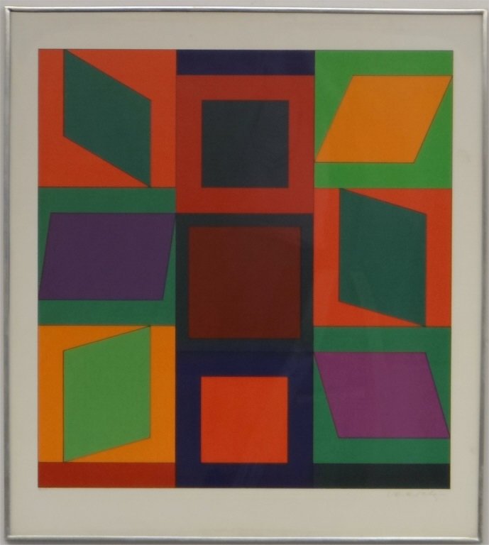 CONTEMPORARY SILKSCREEN SGND VASARELY & #'D 87/150: CONTEMPORARY SILKSCREEN SGND VASARELY & #'D 87/150 (VICTOR VASARELY) 33" X 29 1/2" OVERALL