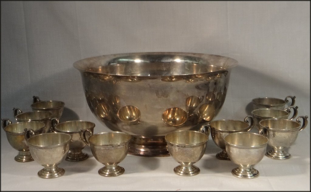 12 STERLING SILVER PUNCH CUPS & PLATED PUNCH BOWL (1 of 2)