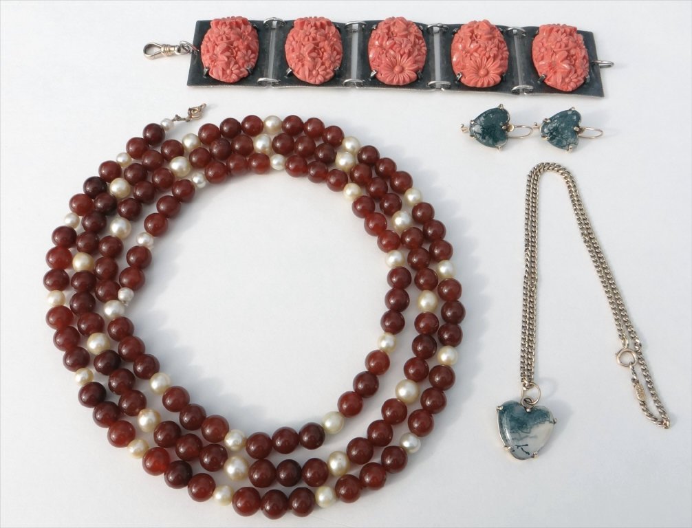 STERL . & CORAL BRACELET & 44" STRAND CORNELIAN & (1 of 10)