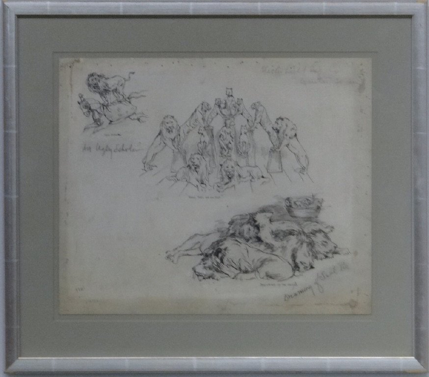 PEN & INK "DREAMING OF SEAL PIE" SGND CHURCH: (FREDERICK STUART CHURCH, 1842 - 1924) ANNOTATED & OLANA AUCTION PROVENANCE ( 18" X 20 3/4" OVERALL)