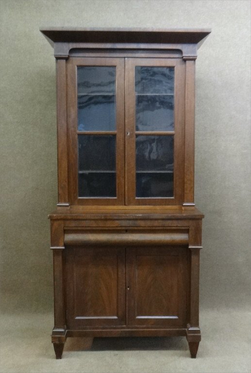 19THC. MAHOGANY BOOKCASE OVER CUPBOARD (1 of 6)