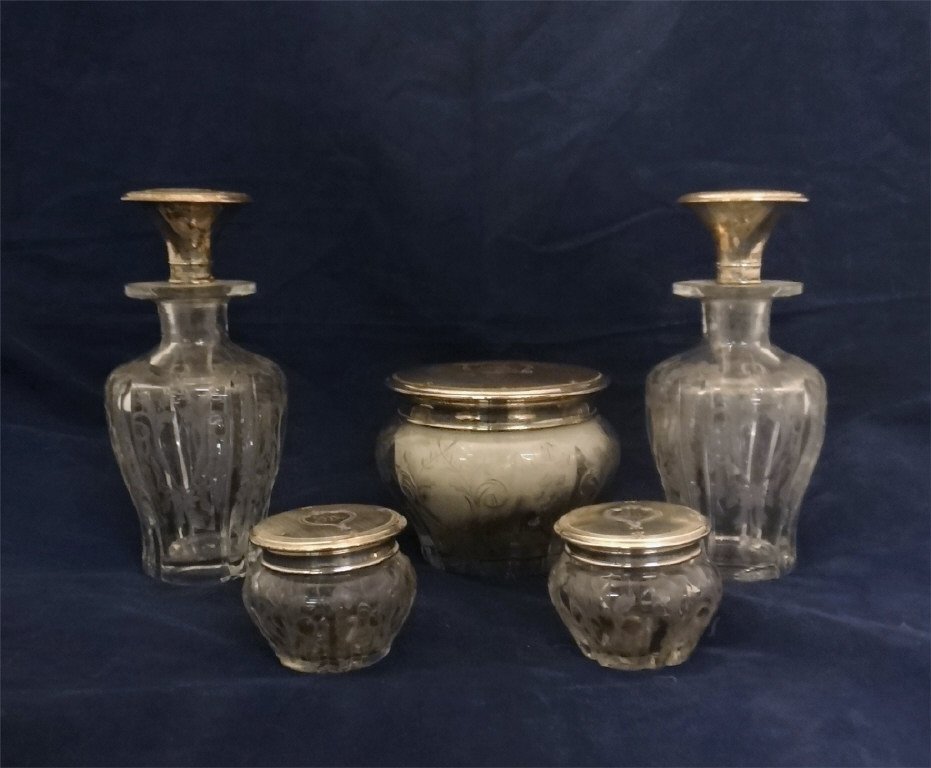 GORHAM STERLING & CRYSTAL DRESSER SET (1 of 9)