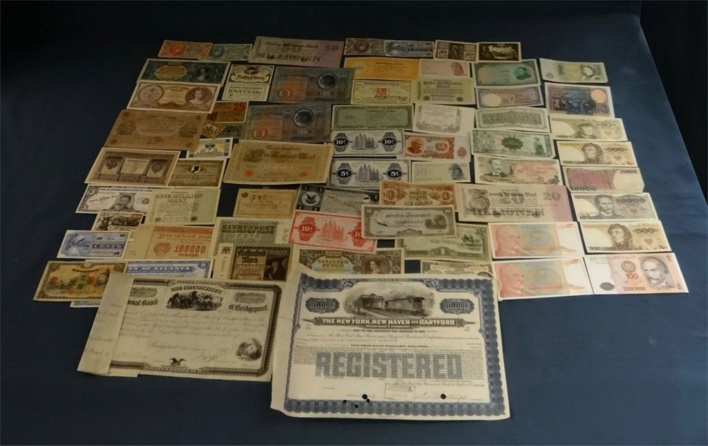 GROUP OF FOREIGN BANK NOTES & STOCK CERTIFICATES (1 of 3)