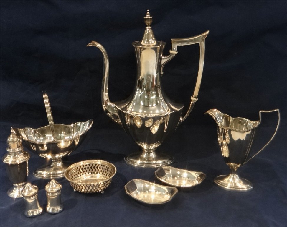 9 PCS. STERLING SILVER INC. GORHAM COFFEE SET, (1 of 2)