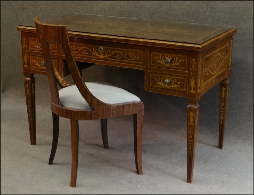MARQUETRY INLAID CONTINENTAL DESK & CHAIR (1 of 5)