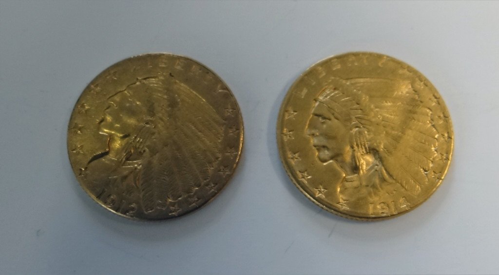 2- $ 2 1/2 GOLD PIECES W/ INDIAN HEADS 1912 & 1914 (1 of 6)