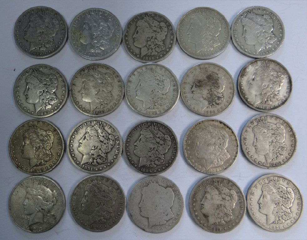 20 SILVER DOLLARS, 19 MORGAN & 1 PEACE (1 of 6)