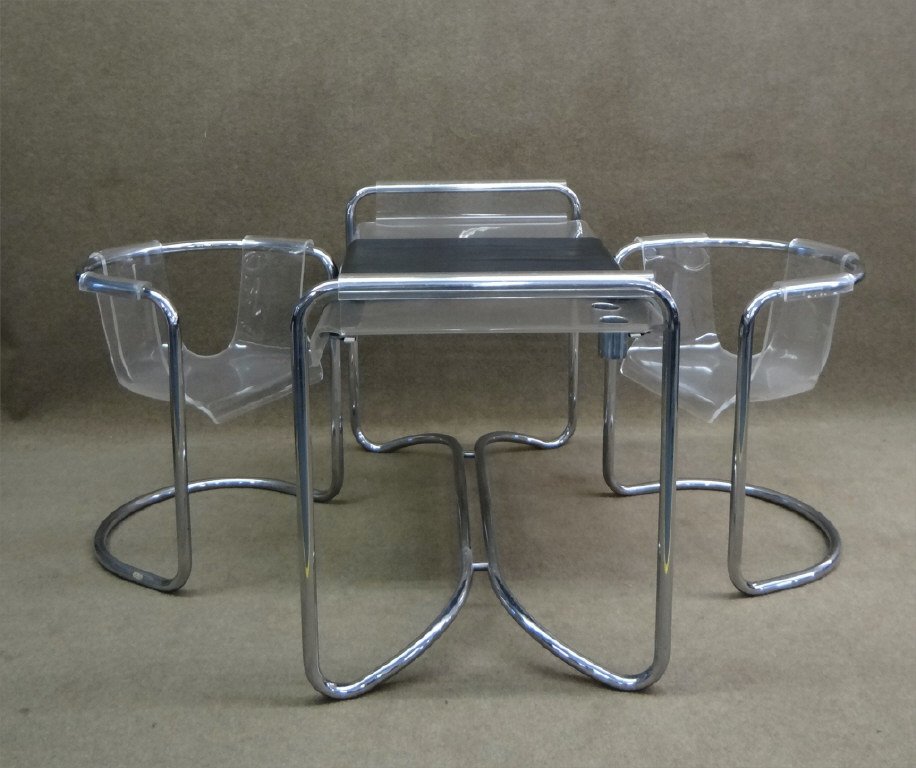 LUCITE & CHROME DESK & CHAIRS , ALVAR AALTO DESIGN (1 of 6)