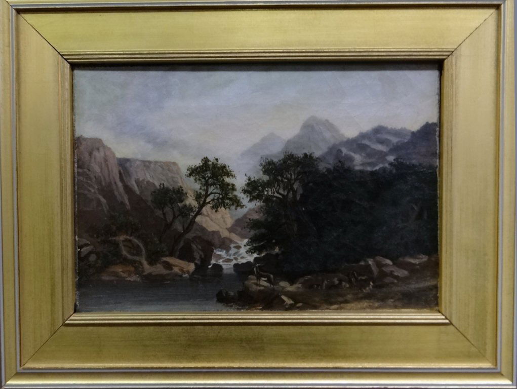 O/C "DEER IN LANDSCAPE" AMERICAN SCHOOL 19THC. (1 of 5)