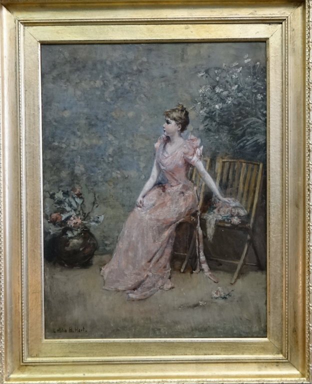 O/C "LADY IN PINK" SGND LETITIA B. HART: 21" X 16"