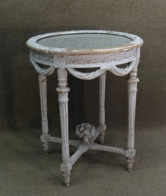 FRENCH LAMP TABLE / GUERIDON W/ MARBLE INSET (1 of 3)