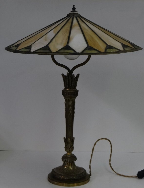 FRENCH DORE BRONZE LAMP BASE & PARASOL LEAD SHADE (1 of 4)
