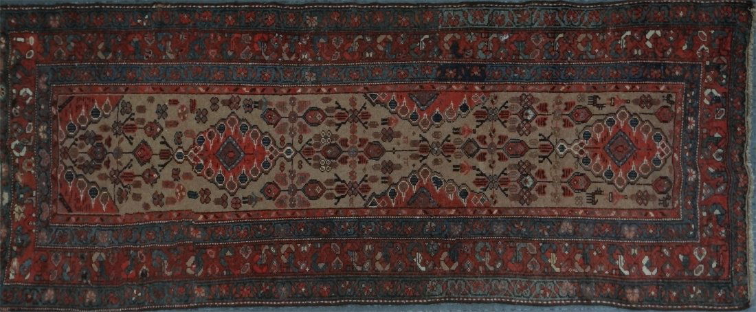 SEMI ANTIQUE HAMADAN RUNNER W/ CAMEL FIELD (1 of 4)