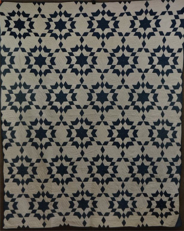 HAND STITCHED BLUE & WHITE STAR QUILT 72" X 90" (1 of 6)