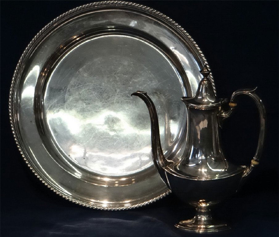 GORHAM STERLING SILVER COFFEE POT & 13 1/2" TRAY (1 of 10)