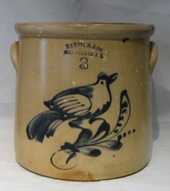 STONEWARE 3 GAL CROCK W/ BIRD BY HAXSTON & CO. (1 of 4)