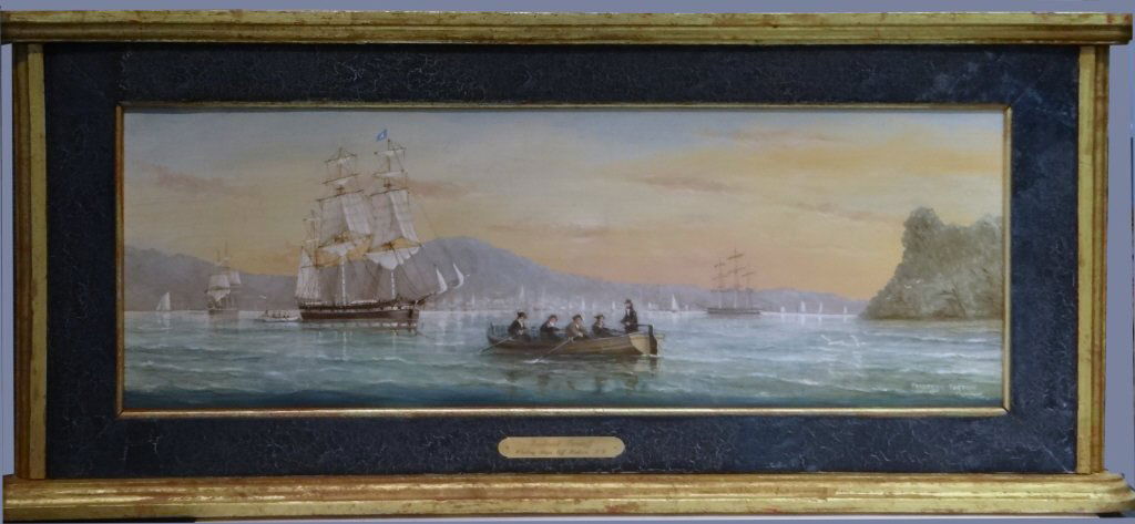 WHALING SHIPS OFF THE HUDSON SGND FREDERICK TORDOF: WHALING SHIPS OFF THE HUDSON SGND FREDERICK TORDOF OIL ON CANVAS (33 1/2" X 13"0
