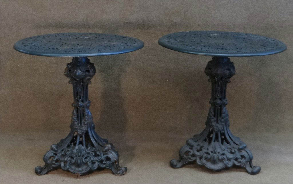 PR OF CAST IRON PATIO TABLES 28" DIAM X 28" TALL (1 of 4)