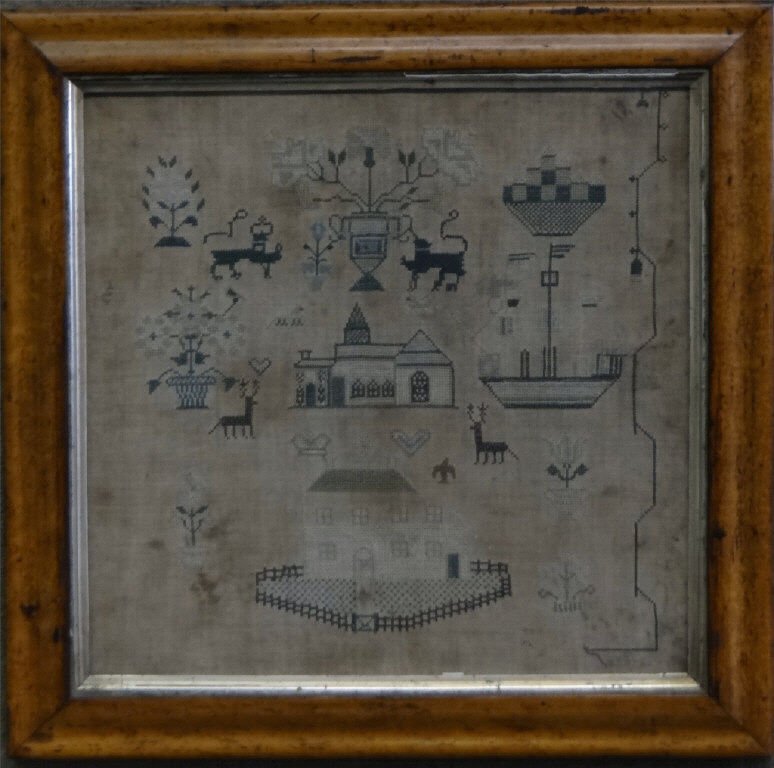 18THC. ARCHITECTURAL NEEDLEWORK SAMPLER (1 of 2)