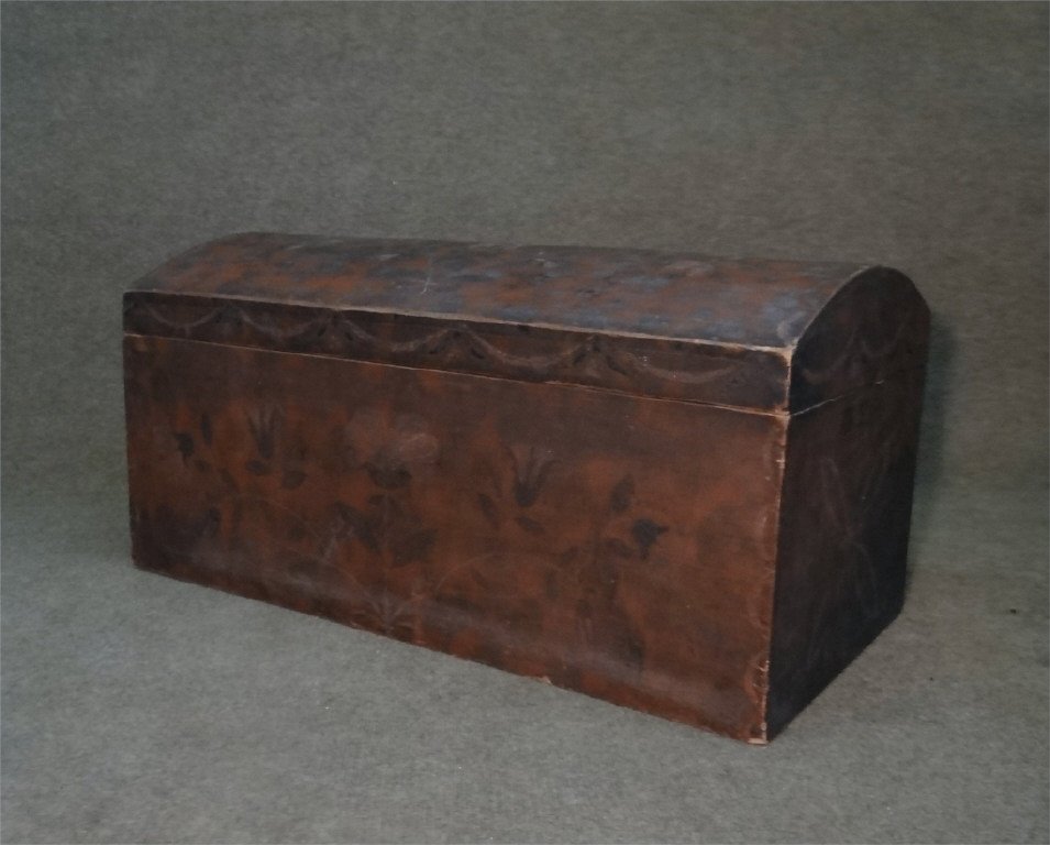PAINT DECORATED DOMW TOP STORAGE BOX C. 1840 (1 of 7)