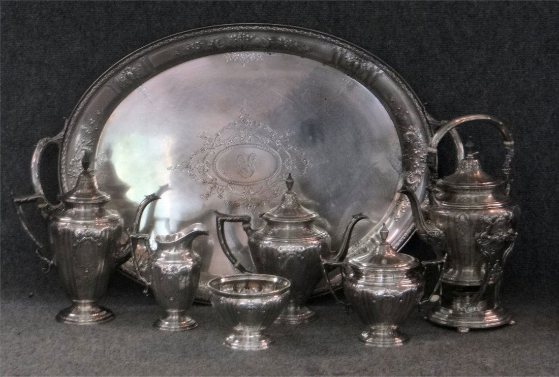 7 PC. STERL. SILV. GORHAM COFFEE & TEA SET WITH TRAY (1 of 10)