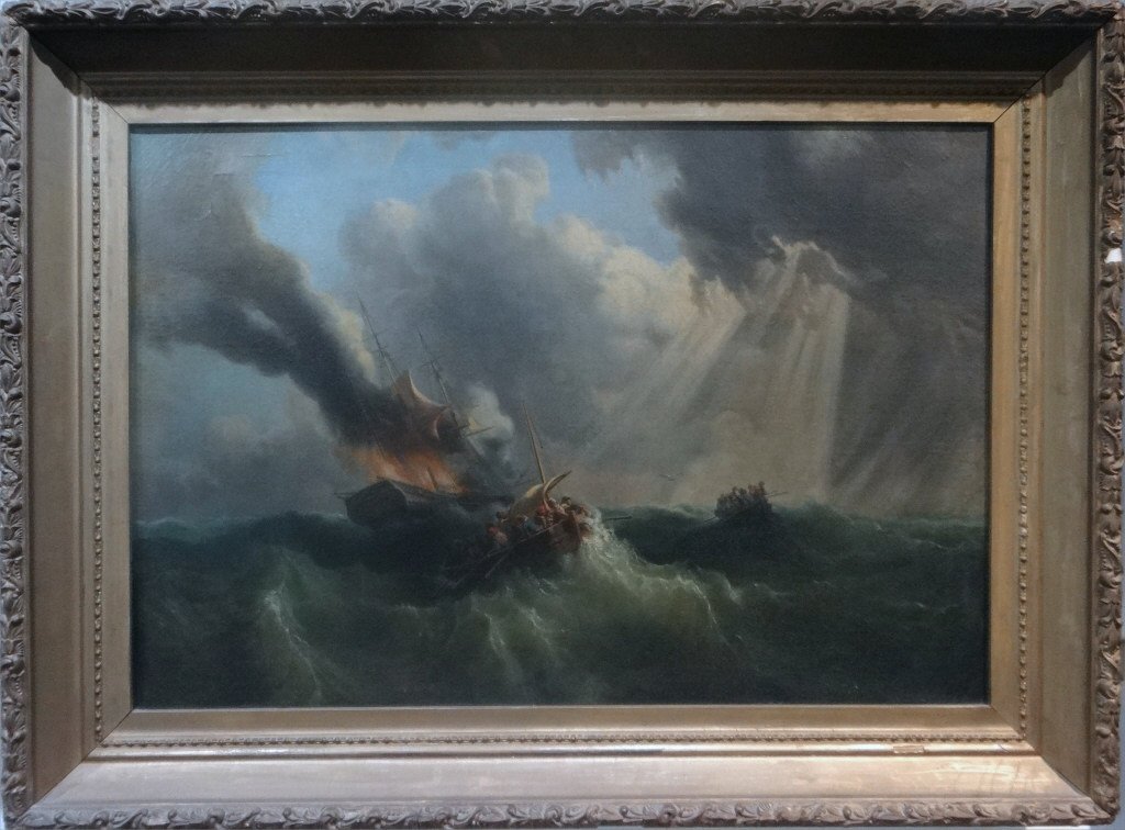 O/C 19THC. "FIRE ON THE HIGH SEAS" SGND MOZIN (1 of 5)