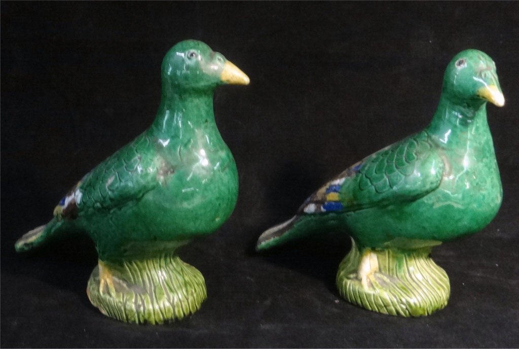 PR OF BISCUIT WARE CHINESE CERAMIC BIRDS 19THC. (1 of 4)