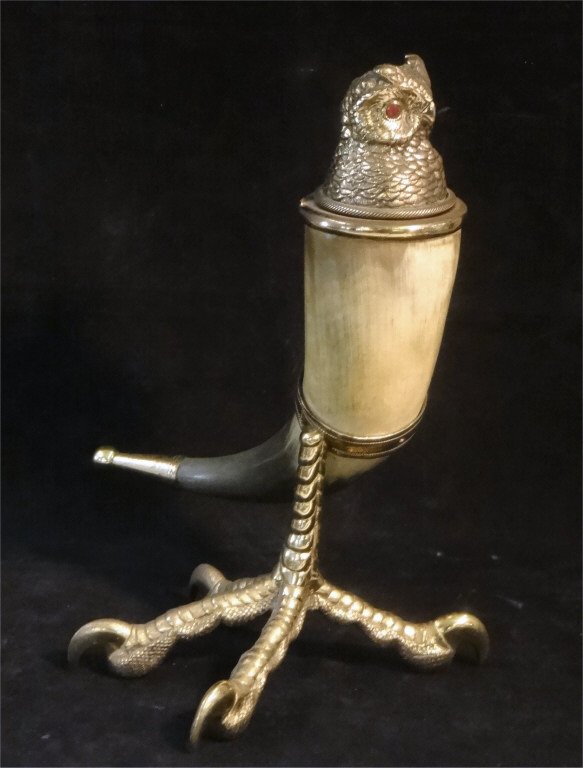 HORN OWL INKWELL 10 1/2" TALL (1 of 3)