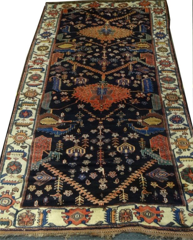 CAUCASIAN AREA RUG, BLUE FIELD W/ IVORY BORDERS (1 of 6)