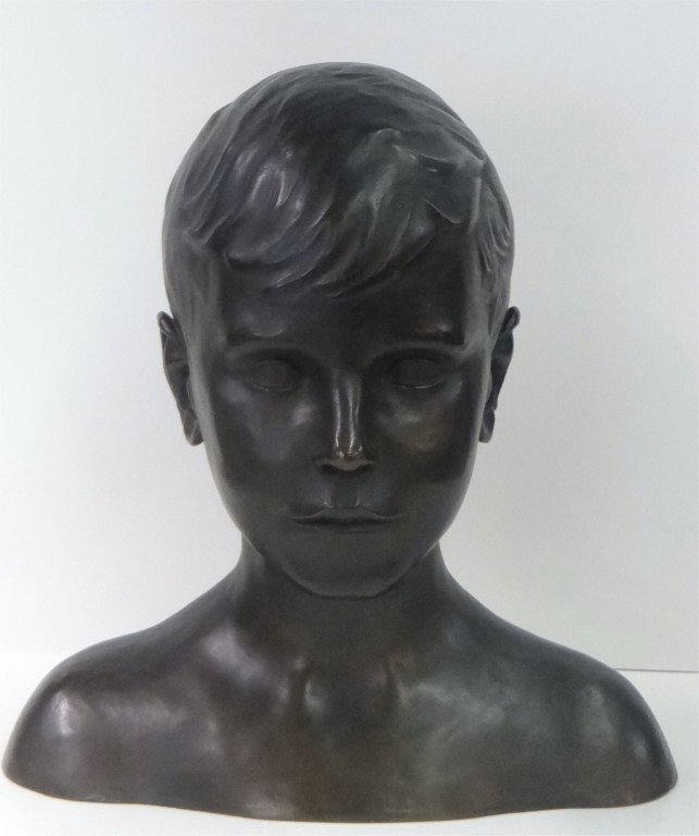 BRONZE BUST OF A YOUNG MAN INITIALED E.M.K. '22 (1 of 7)