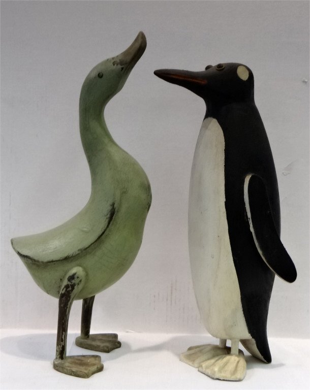 FOLK CARVED GREEN GOOSE & PENQUIN (1 of 8)