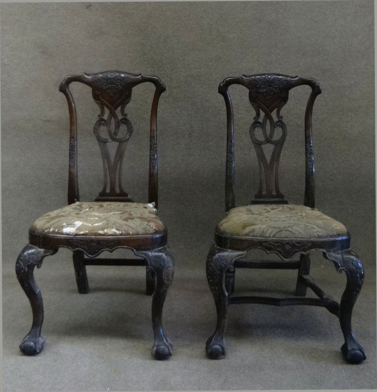 VERY FINE PAIR OF THOMAS CHIPPENDALE DESIGN CHAIRS: IN AS FOUND CONDITION